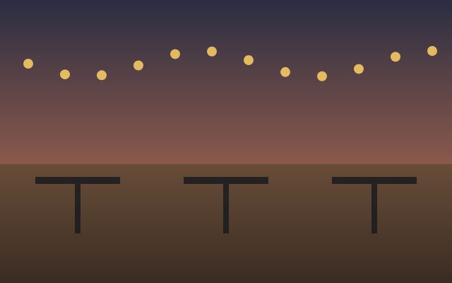 Terrace tables at dusk